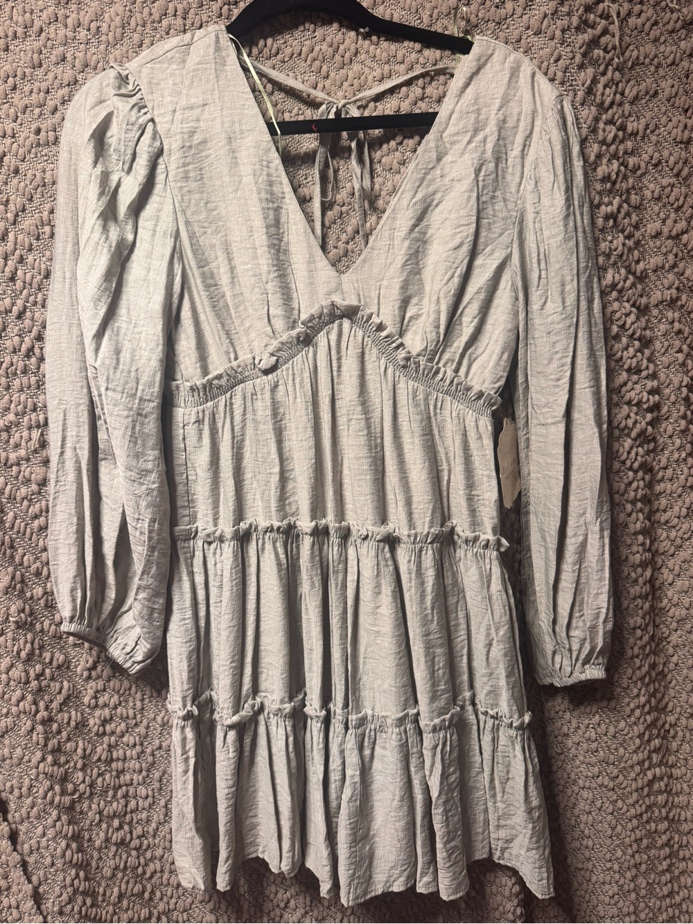 Altar'd State Sage Green Tiered V-Neck Long Sleeve Dress